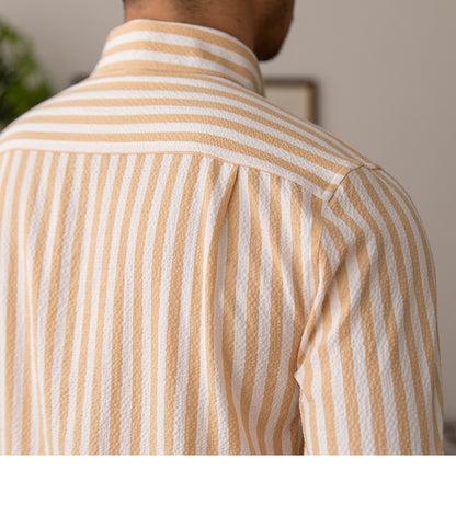 Soft Non-ironing Breathable Seersucker Striped Large Collar Shirt For Men