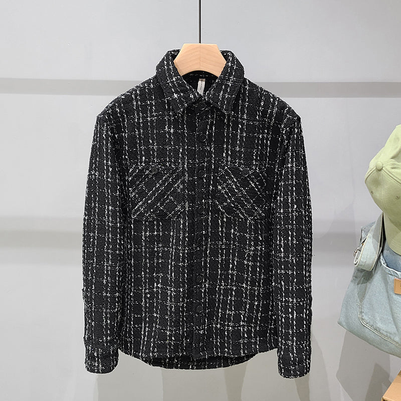 Design Plaid Tweed Long-sleeved Shirt Jacket For Men